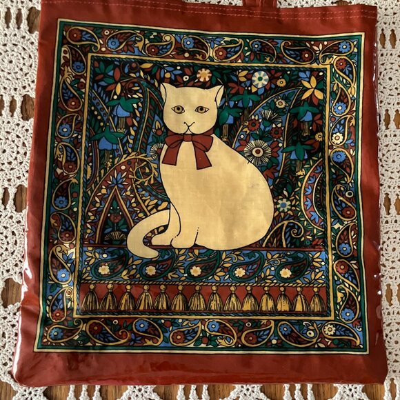 Vtg Ulster National Trust for Scotland Pat Albeck Cat on Paisley Shaw Tote Bag - Picture 4 of 15